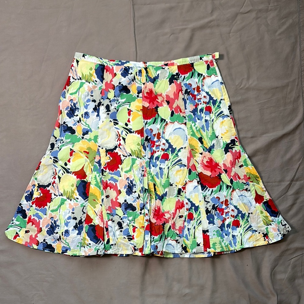 Kasper A-Line Red and Yellow Pleated Skirt Size 16P